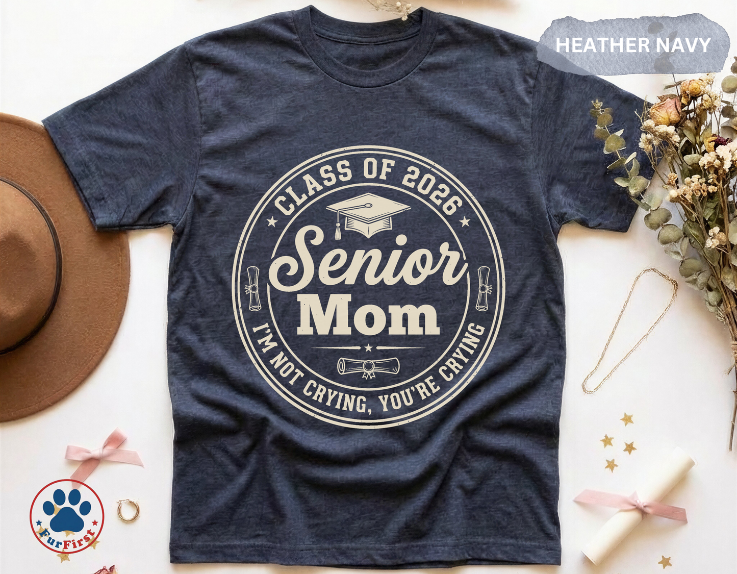 Senior Mom Shirt Class of 2026 — Vintage Badge Graduation Mom Tee, Proud Senior Mom Gift, Funny Mom Shirt