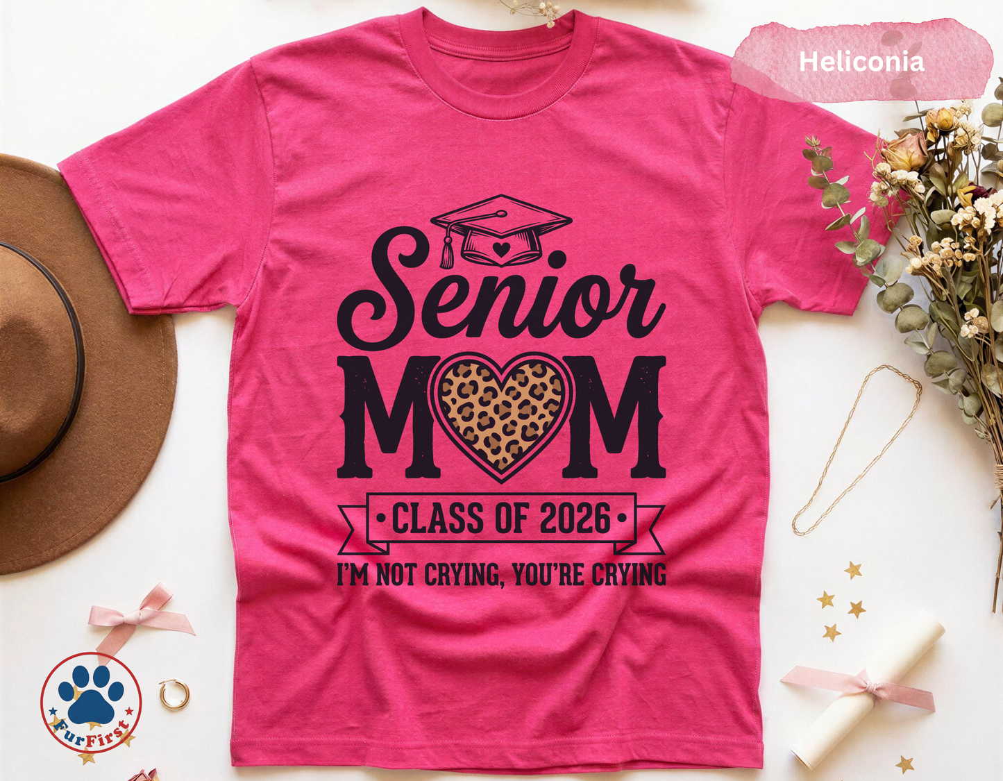 Senior Mom Shirt Class of 2026 — Funny Graduation Mom Tee, Proud Senior Mom Gift, Leopard Heart Mom Shirt