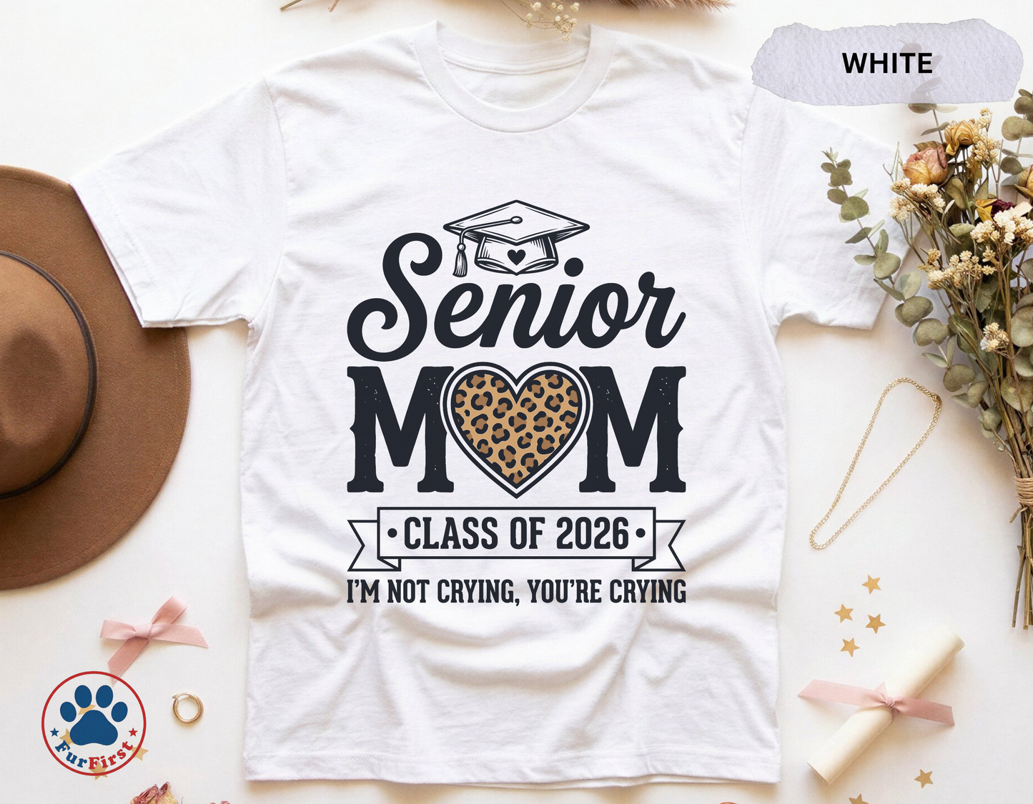 Senior Mom Shirt Class of 2026 — Funny Graduation Mom Tee, Proud Senior Mom Gift, Leopard Heart Mom Shirt