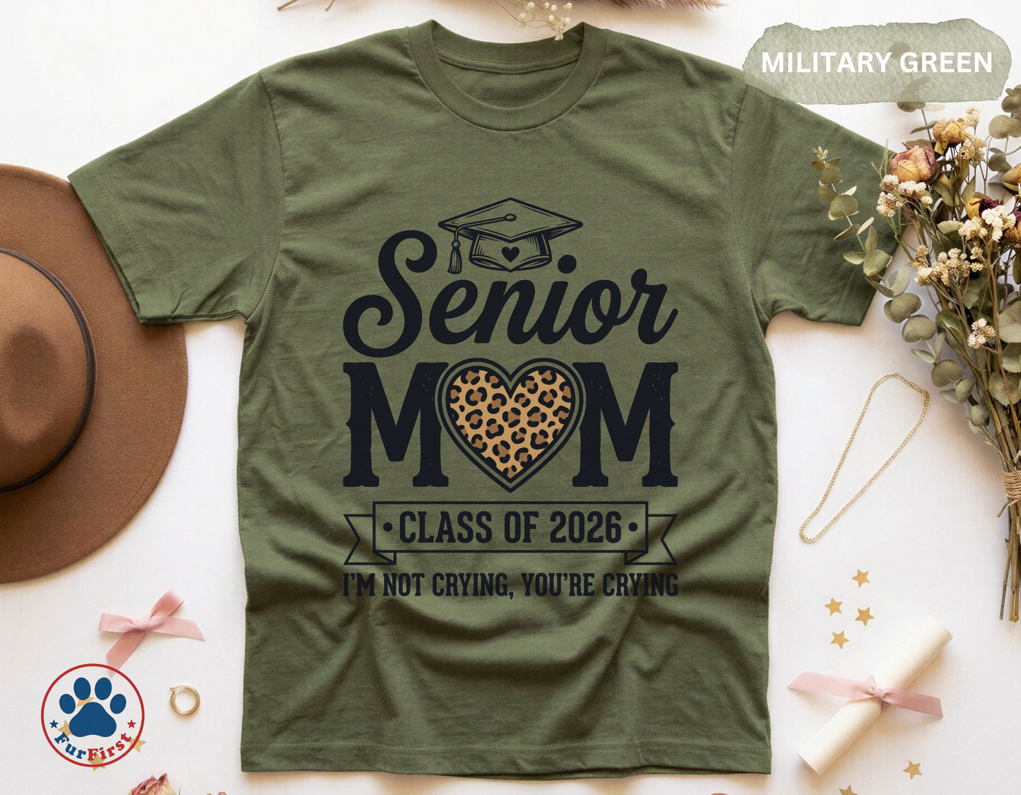 Senior Mom Shirt Class of 2026 — Funny Graduation Mom Tee, Proud Senior Mom Gift, Leopard Heart Mom Shirt