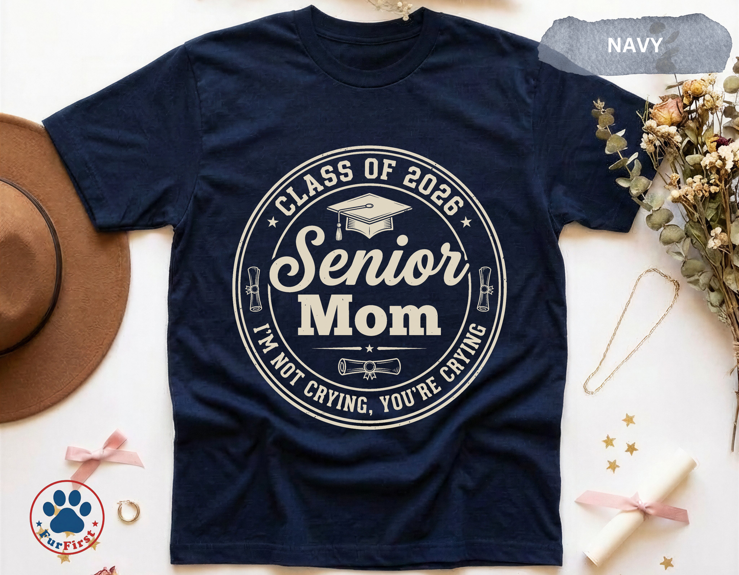 Senior Mom Shirt Class of 2026 — Vintage Badge Graduation Mom Tee, Proud Senior Mom Gift, Funny Mom Shirt