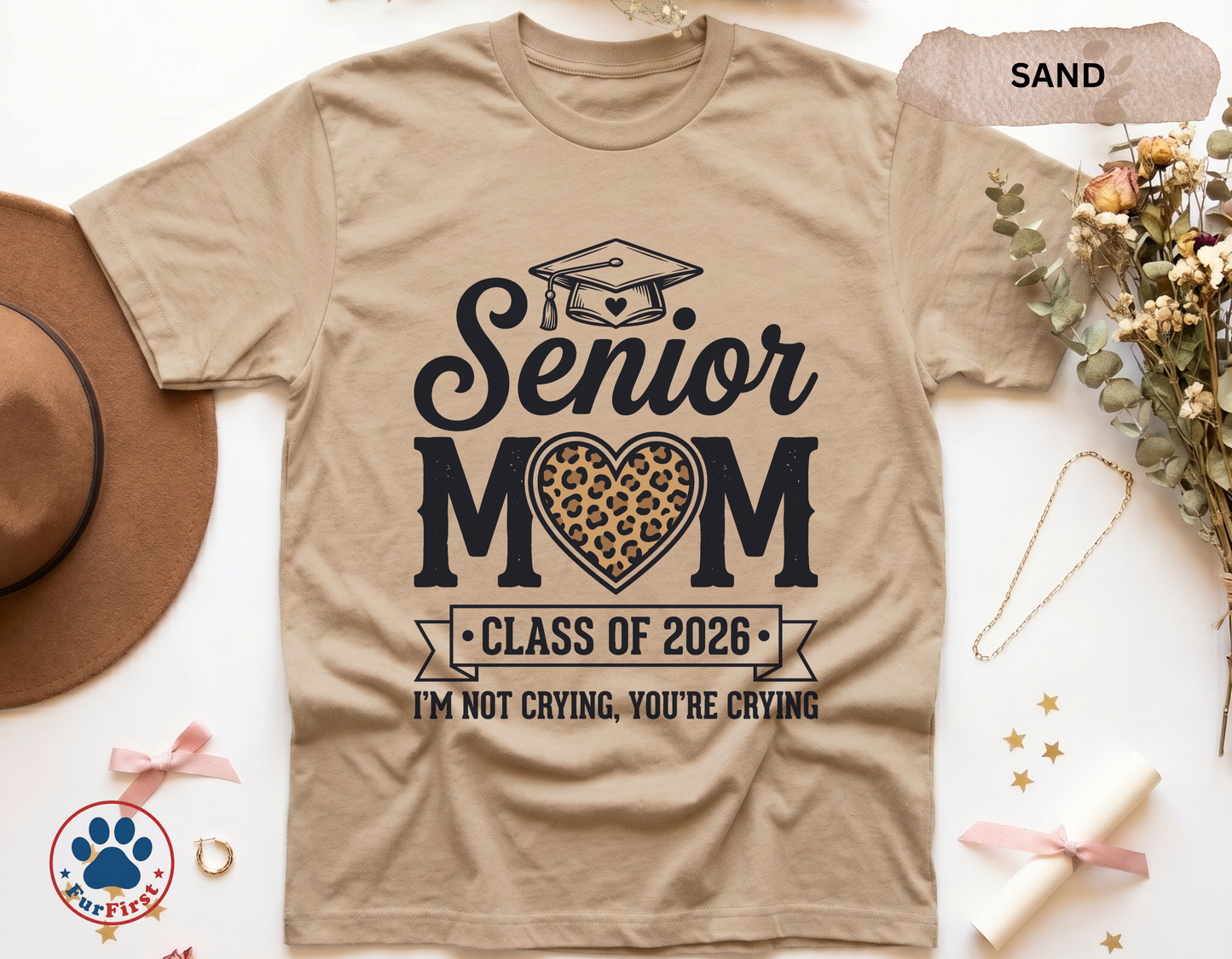 Senior Mom Shirt Class of 2026 — Funny Graduation Mom Tee, Proud Senior Mom Gift, Leopard Heart Mom Shirt
